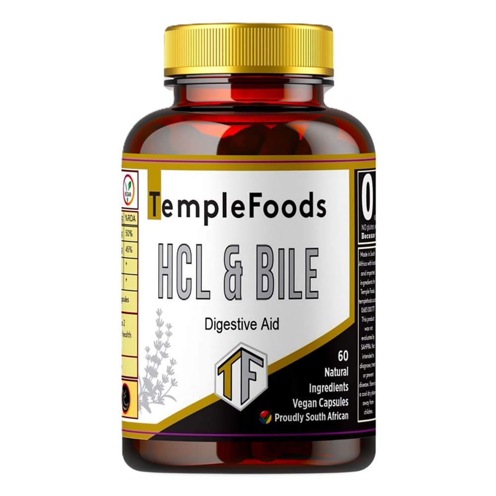 Temple Foods HCL + Bile. Protein, Fat Digestion. Stomach. Gallbladder - 60 Pack