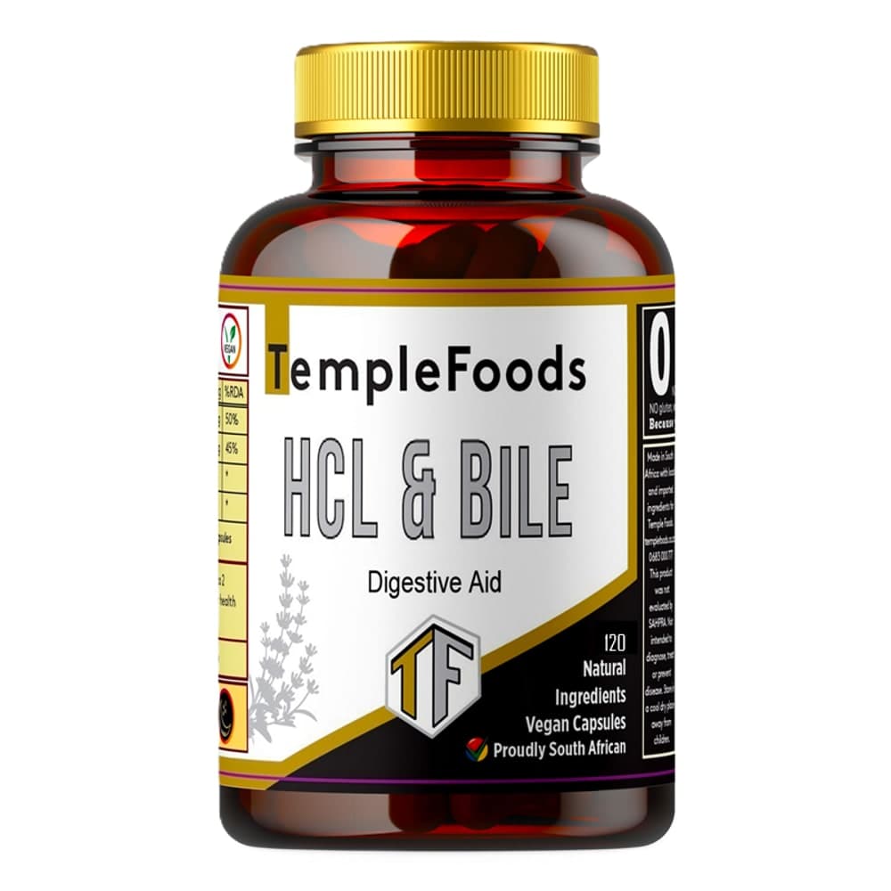 Temple Foods HCL + Bile. Protein, Fat Digestion. Stomach. Gallbladder - 120 Pack