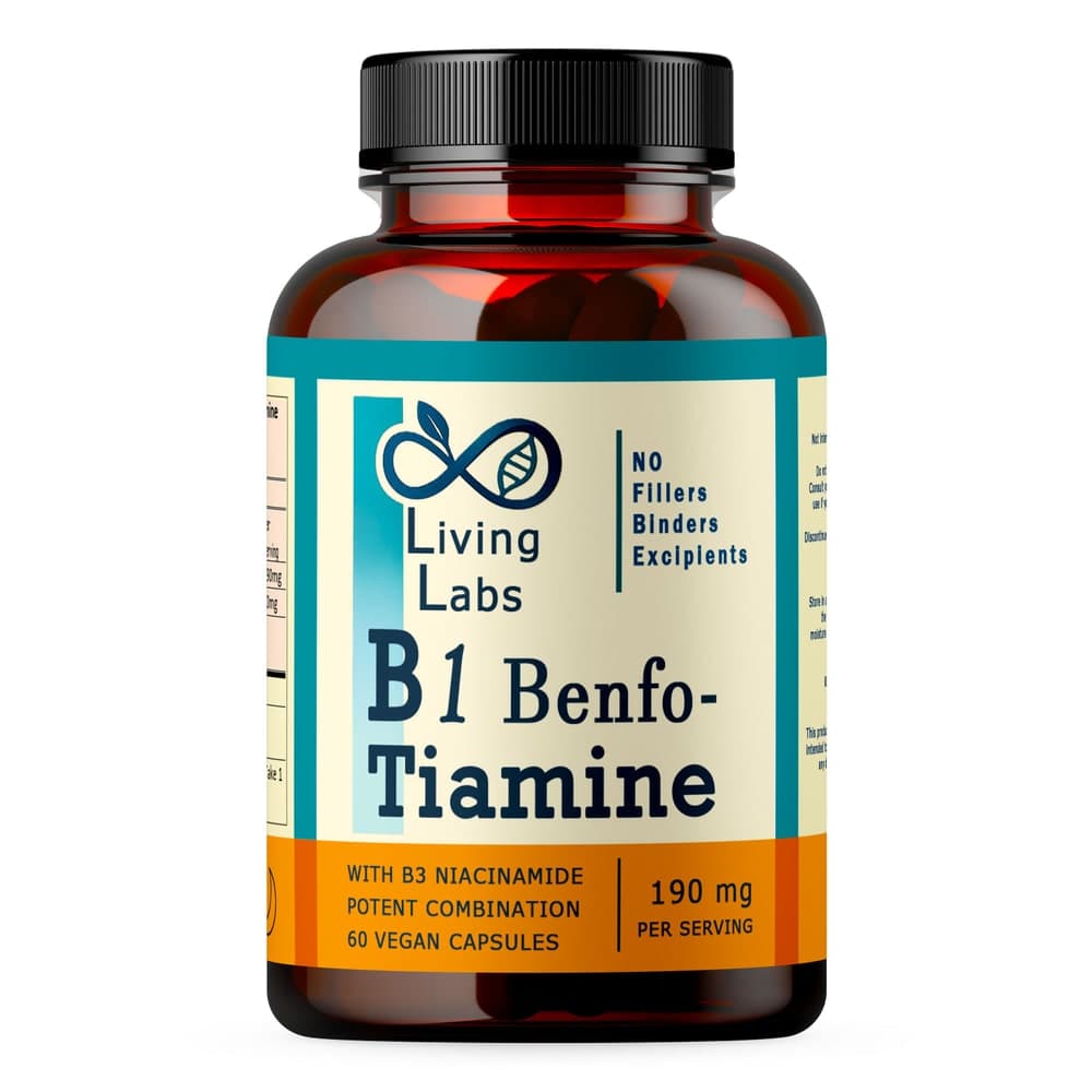 B1 Benfotiamine (190mg) with B3 Niacinamide (40mg).Living Labs - 60